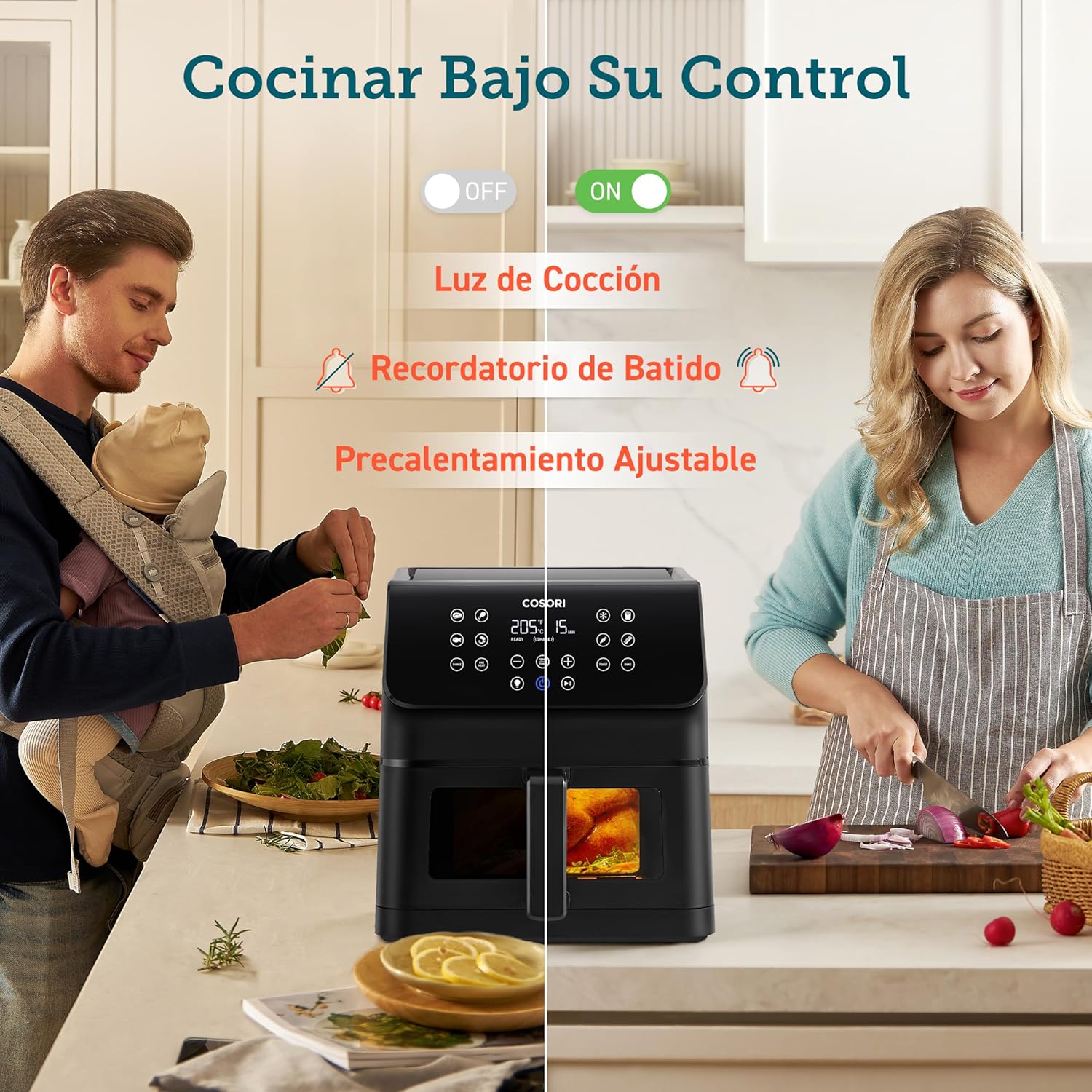 Cosori Freidora de Aire Práctica 6,2L con Ventana Air Fryer 1700W, Tecnología Rapid Air, 55% Menos Energía, 13 Automáticos Modos,Uso Fácil